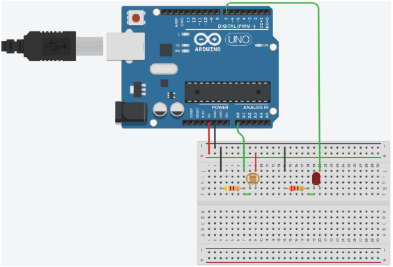 Photoresistor and LED connected to Arduino