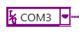 LabVIEW serial port control showing COM3