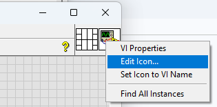 LabVIEW VI icon context menu with Edit Icon selected
