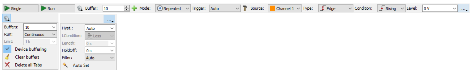 WaveForms trigger configuration controls